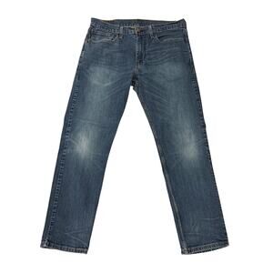 Levis 502 Jeans Mens Size 34x30 Blue Tapered Leg Stretch Distressed Denim Casual